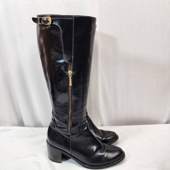 Marruecos Women's 5 Black Leather Knee-High Riding Boots Columbian - Picture 3 of 13